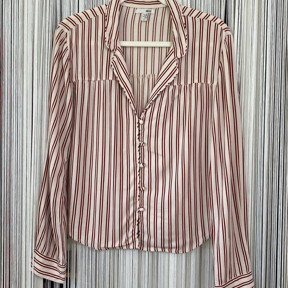 Amuse Society Rust & Cream Striped Blouse